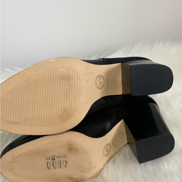 Michael Kors Black Leather & Suede Block Heel Ankle Boots with Side Zip - Picture 8 of 9